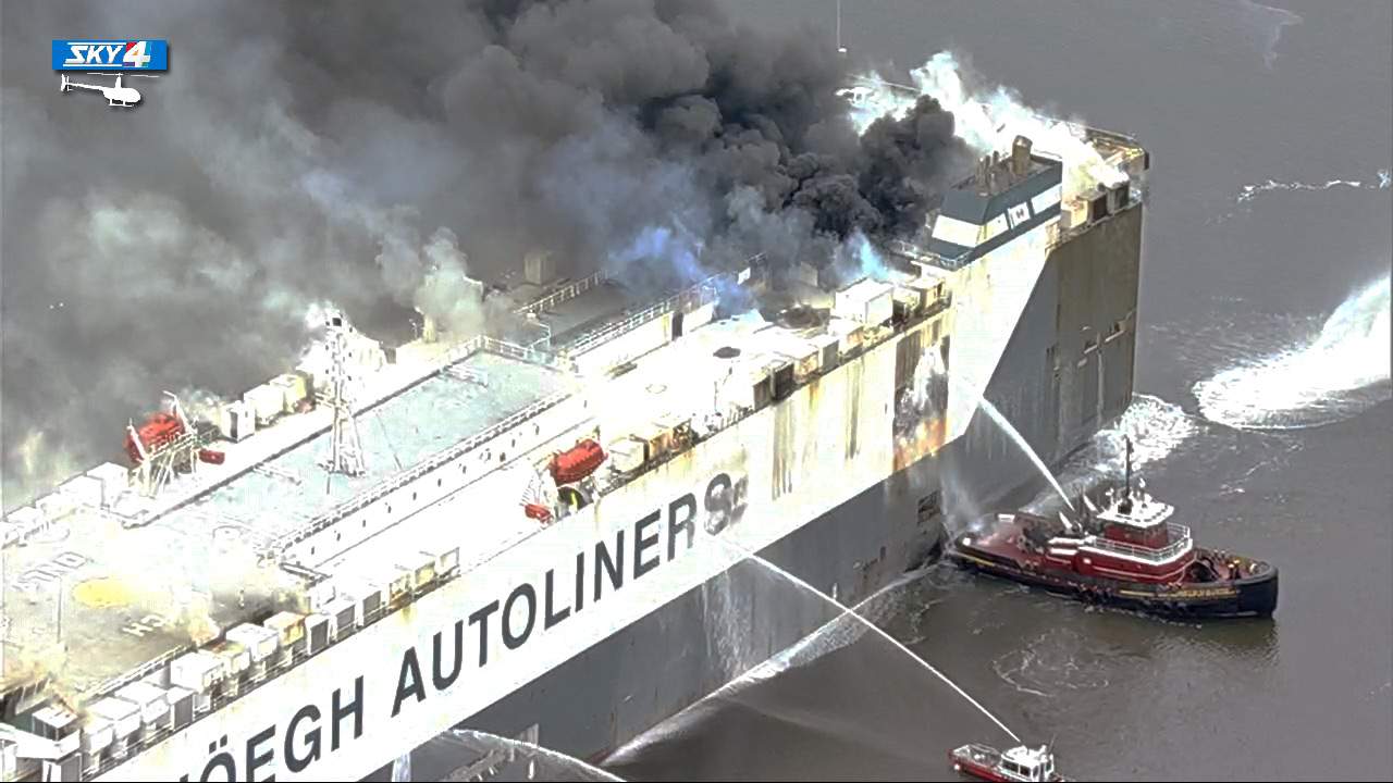 Ship blaze that injured firefighters may burn for days